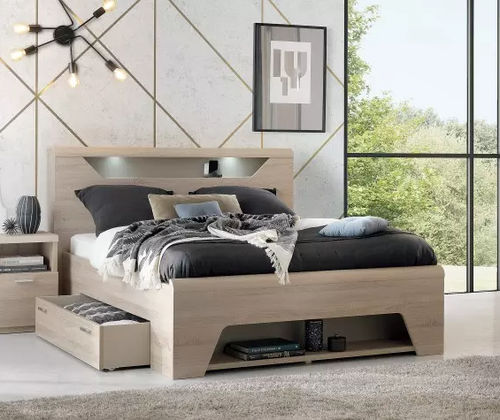 Cama de matrimonio - MULTY - Meubles Célio - contemporánea / con cabecero alcolchado / con base de almacenamiento