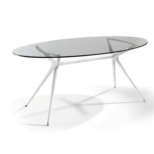 Mesa contemporánea - METRO - Julia - de vidrio templado / con base de acero pintado / ovalada
