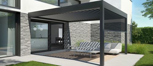 Pérgola adosada - B600 S - Brustor - de aluminio / con láminas móviles / con láminas parasol
