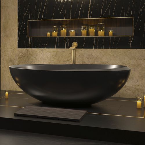 Bañera ovalada - ILLUSION-BLCK - Aquatica Marmite SP. Z.o.o - en isla / para vivienda / de resina mineral