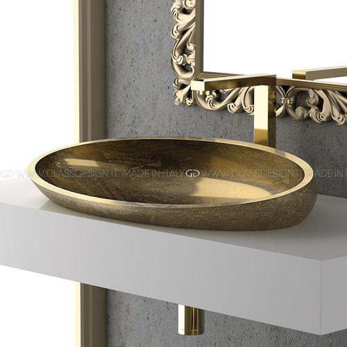 Lavabo semiencastrado - Kool XL FL - GLASS DESIGN Srl - de VetroFreddo® / ovalado / sin orificio