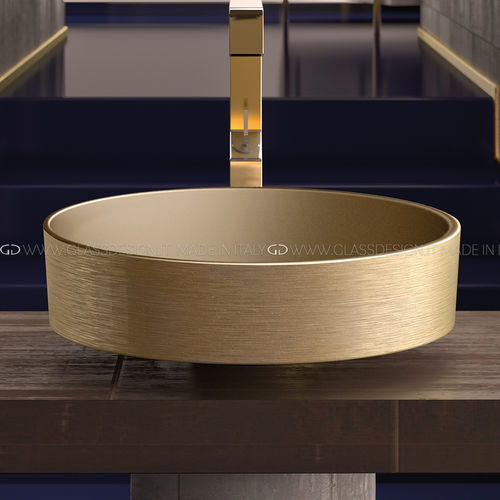 Lavabo sobre mueble - Rho Metal - GLASS DESIGN Srl - de Pert® / redondo / sin orificio