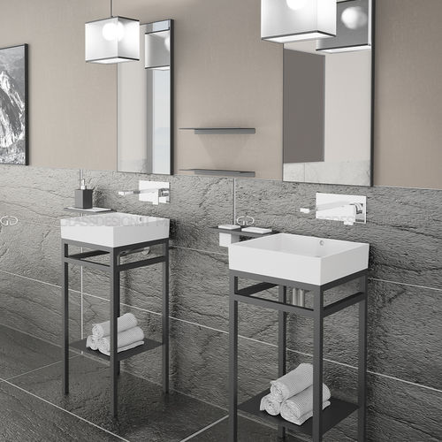 Mueble de lavabo de pie - MILANO PLUS - GLASS DESIGN Srl - de acero inoxidable / contemporáneo / sin puerta
