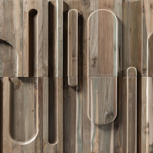 Panel decorativo de pared - Tubes Teak - WONDERWALL STUDIOS - para interiores / de revestimiento / de teca reciclada