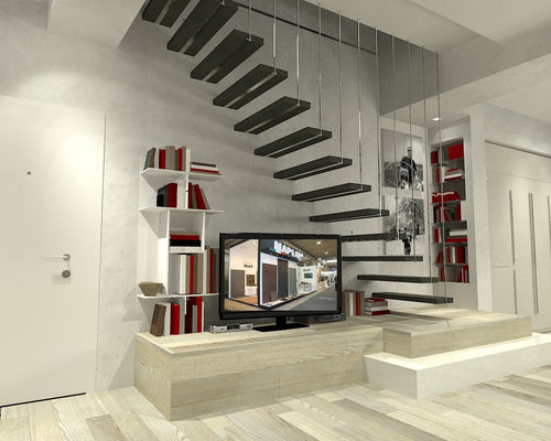 Escalera recta - BLACK MAP SLATE DESIGN  - MAP Slate Srl - con peldaños de piedra / contemporánea / tipo cantilever