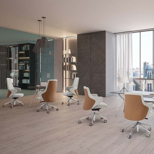 Sillón de director contemporáneo - DUET HIGH - Moschella Sedute Srl - de cuero / de tejido / de acero