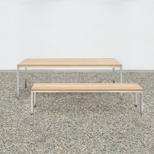 Mesa contemporánea - at_20 - Silvio Rohrmoser - de madera maciza / de alerce / con base de acero inoxidable pulido
