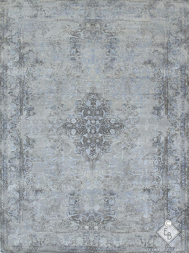 Alfombra tradicional - DARIA GREY BLUE - Edition Bougainville - con motivos decorativos / de lana / de seda