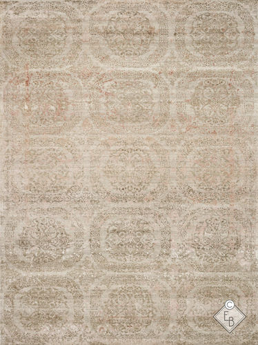 Alfombra contemporánea - GOLNAZ IVORY BEIGE - Edition Bougainville - con motivos decorativos / de lana / de seda