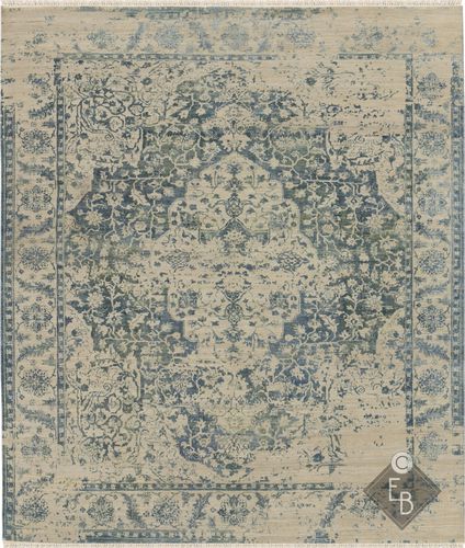Alfombra tradicional - TEHRANI BLUE BEIGE - Edition Bougainville - con motivos orientales / de lana / de seda
