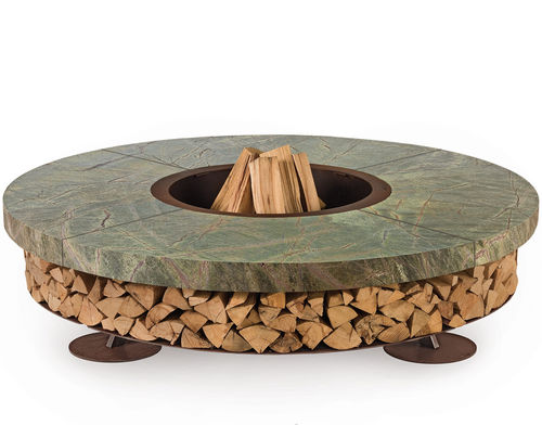 Brasero de jardín de leña - Ercole - Ak47 Design - de mármol / de acero con revestimiento en polvo / redondo