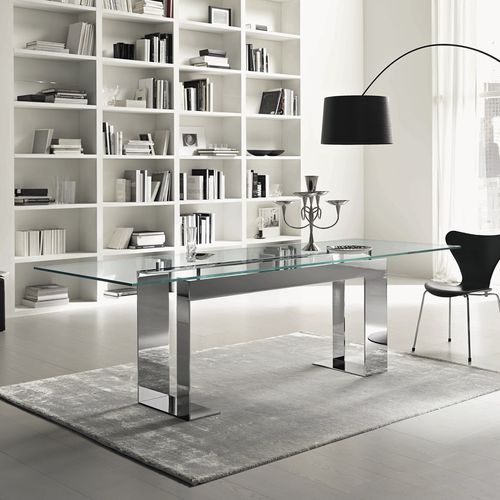 Mesa contemporánea - MILES - TONELLI Design - de metal cromado / con base de metal cromado / rectangular