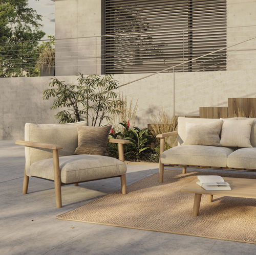 Sillón contemporáneo - MAMBO - Royal Botania - de tejido / de teca / con cojín amovible