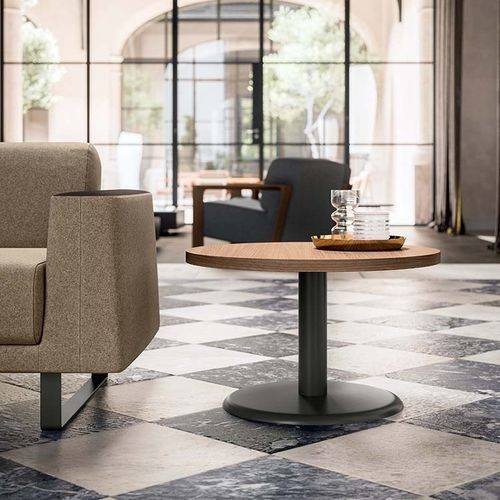 Mesa bistró contemporánea - T01  Side tabl - Quadrifoglio Sistemi d'Arredo - de melamina / con base metálica pintada / redonda