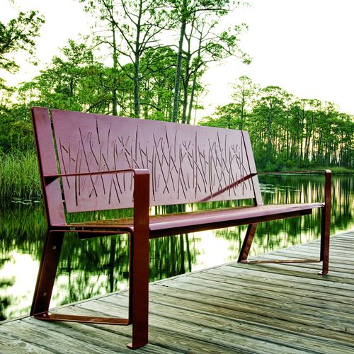 Banco público contemporáneo - LANDMARK : LAKESIDE - landscapeforms - de madera / de metal / de plástico
