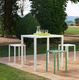 taburete contemporáneo / con base metálica / de jardín / verde