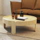 mesa de centro contemporánea / de fresno / con base de madera / redonda