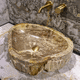 lavabo sobre mueble / de madera fosilizada / hecho a mano / redondo