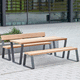 conjunto de mesa y banco contemporáneo / de madera / de aluminio / de exterior