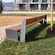 banco público contemporáneo / de madera / de acero galvanizado / con respaldo
