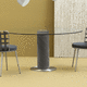 mesa contemporánea / de vidrio templado / con base de acero inoxidable / redonda