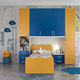 habitación para niños azul / amarilla / de madera lacada / para niño