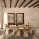 mesa contemporánea / de corcho / con base de roble / rectangular