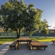 mesa de pícnic contemporánea / de madera de frondosa / con base de acero galvanizado / rectangular