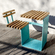 conjunto de mesa y silla contemporáneo / de acero / de acacia / con mesita