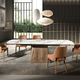 mesa de comedor contemporánea / de mármol / de gres porcelánico / con base de nogal