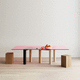 mesa contemporánea / de vidrio / con base de madera / rectangular