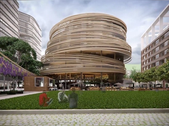 Kengo Kuma revela los planes para la biblioteca madera-revestida que tuerce en espiral en Sydney