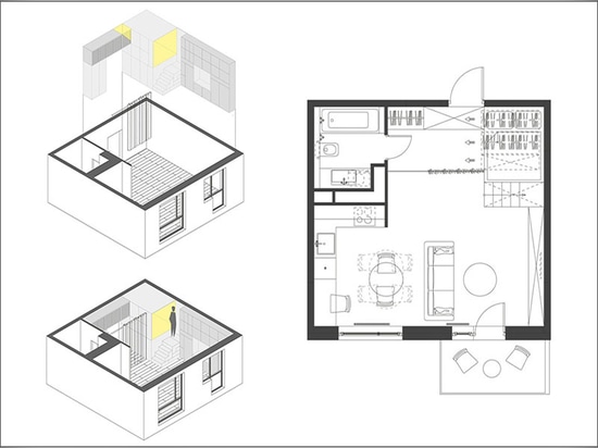 Pequeña idea del diseño del apartamento – el dormitorio aumentado permite almacenamiento debajo