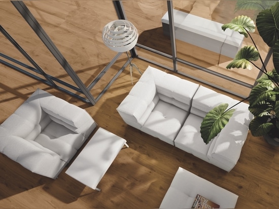 Diseño orgánico de inspiración natural, con baldosas de gres porcelánico de Casalgrande Padana