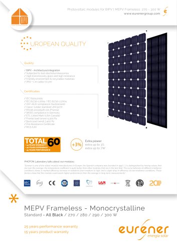 MEPV Frameless 270 - 300 W