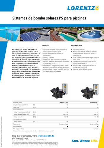 PS Sistemas de bomba solares para piscinas