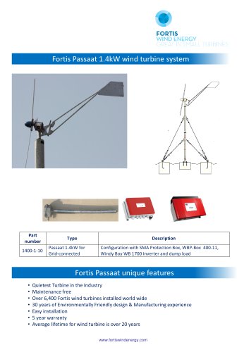 Passaat 1.4 kW wind turbine system Grid Connected