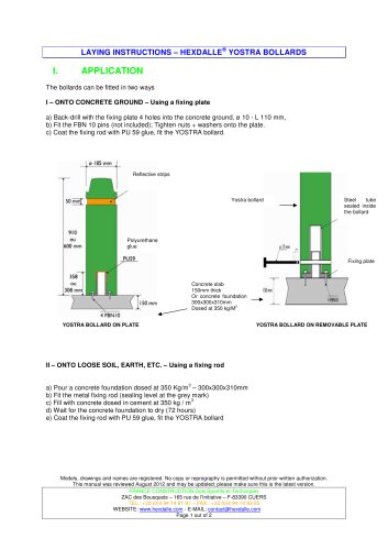 LAYING INSTRUCTIONS YOSTRA BOLLARD