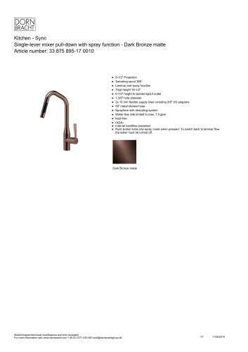 Single-lever mixer pull-down with spray function - Dark Bronze matte