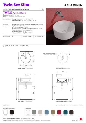 lavabo Twin Set Slim appoggio senza piano rubinetteria