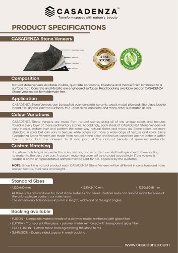 Product Specifications and Technical Data Sheet