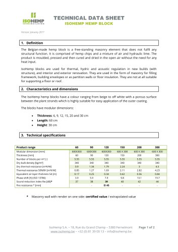 Technical data sheet - Hempcrete blocks