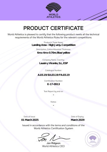 A.03.19 High jump landing mat WA Certificate