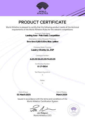 A.03.29 Pole vault landing mat WA Certificate