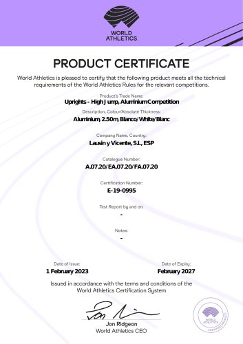 A.07.20 High jump standard WA Certificate