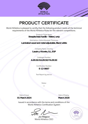 A.09.50 Water jump barrier WA Certificate