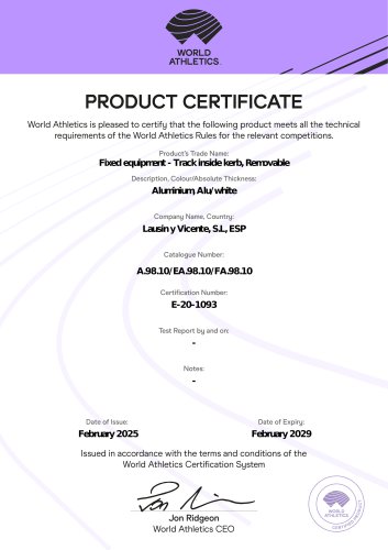 A.98.10 Aluminium Track kerbing WA Certificate