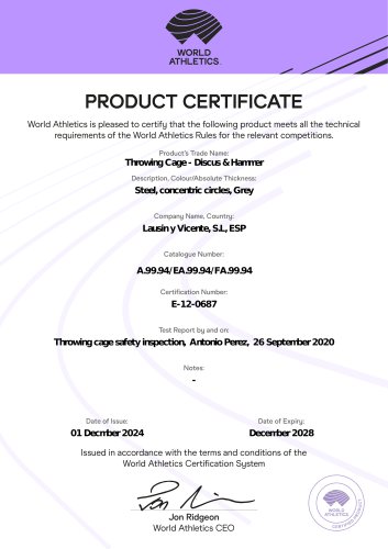 A.99.94 Hammer cage WA Certificate