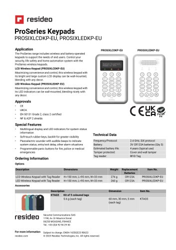 ProSeries Keypads PROSIXLCDKP-EU, PROSIXLEDKP-EU