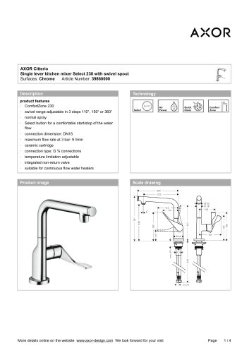 Single lever kitchen mixer Select 230 with swivel spout